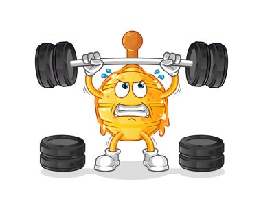 Ahşap ballı şeker halterci halterciyi kaldırıyor. çizgi film maskotu vektörü