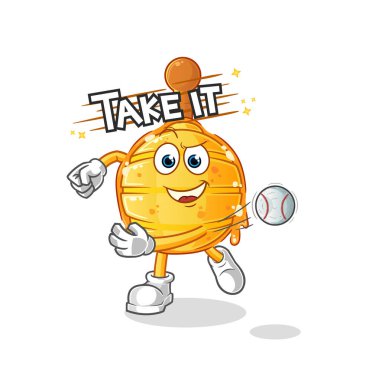 Tahta bal kovanı beyzbol taşıyıcısı fırlatıyor. çizgi film karakteri