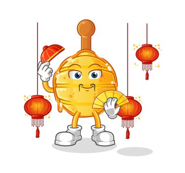 Ahşap ballı çin balığı, fener resimli. karakter vektörü