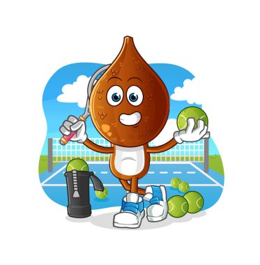 Yılan meyvesi kafalı çizgi film tenis illüstrasyonu oynuyor. karakter vektörü