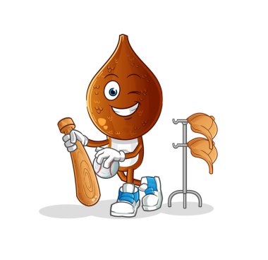 Yılan meyvesi kafalı çizgi film beyzbol maskotu oynuyor. çizgi film vektörü