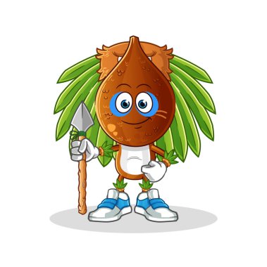 Yılan meyvesi kafalı çizgi film kabile maskotu. çizgi film vektörü