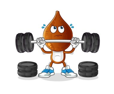 Yılan başlı çizgi film, halter karakterini kaldırıyor. çizgi film vektörü