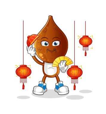 Yılan başlı çizgi film Çin 'de fener resimli. karakter vektörü