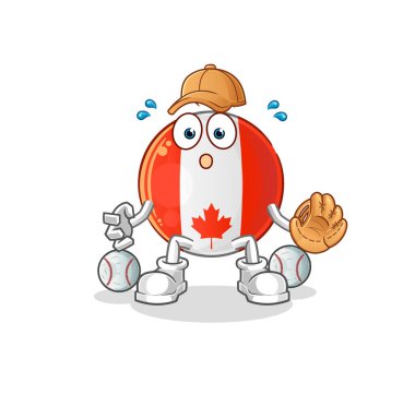 Kanada bayrağı beysbol topu yakalayıcısı çizgi filmi. çizgi film maskotu vektörü