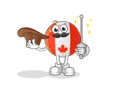 Kanada bayrağı eskrimci karakteri. çizgi film maskotu vektörü