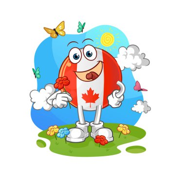 Kanada bayrağı ilkbaharda çiçek toplar. karakter vektörü