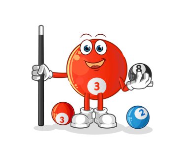 Kırmızı bilardo topu bilardo karakterini oynar. çizgi film maskotu vektörü