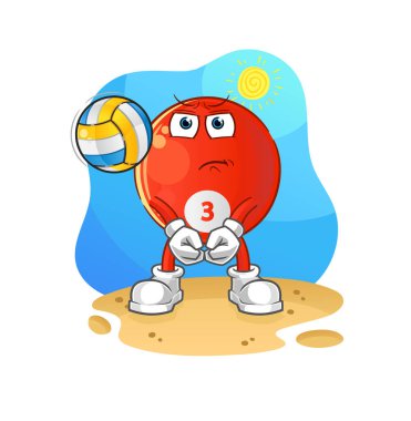 Kırmızı bilardo topu voleybol maskotu. çizgi film vektörü