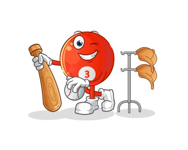 Beyzbol maskotu oynayan kırmızı bilardo topu. çizgi film vektörü