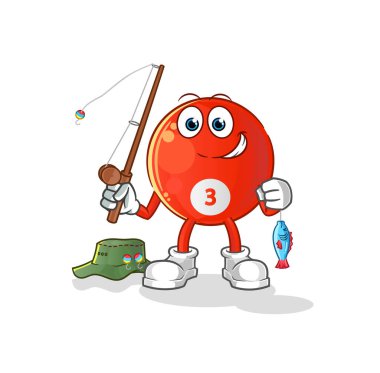 Kırmızı bilardo topu balıkçısı illüstrasyonu. karakter vektörü