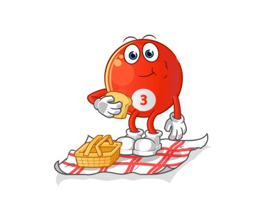 Kırmızı bilardo topu piknik karikatüründe. çizgi film maskotu vektörü