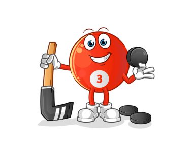 Kırmızı bilardo topu hokey oynuyor. çizgi film karakteri