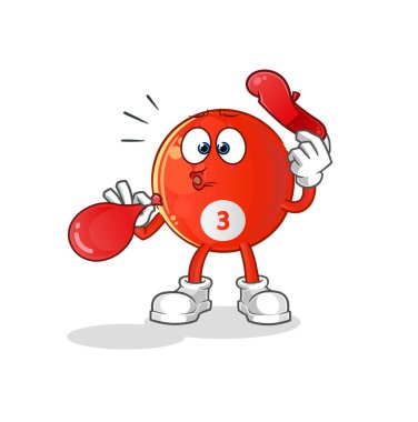 Kırmızı bilardo topu pandomim balonu şişiriyor. çizgi film maskotu vektörü