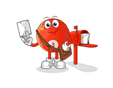 Kırmızı bilardo topu postacı vektörü. çizgi film karakteri