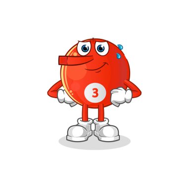 Kırmızı bilardo topu Pinokyo karakteri gibi yalan söyler. çizgi film maskotu vektörü