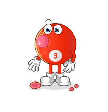 Kırmızı bilardo topu sakız çiğneme vektörü. çizgi film karakteri