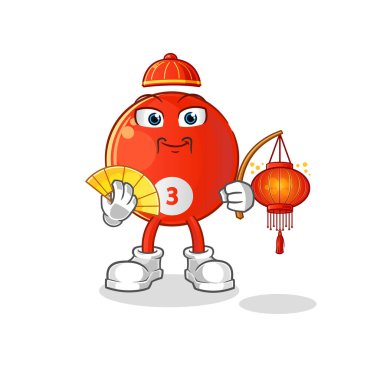 Kırmızı bilardo topu, fener resimli Çinliler. karakter vektörü