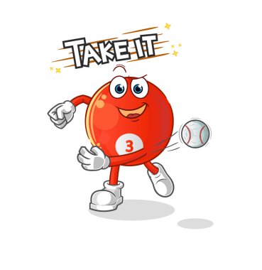 Kırmızı bilardo topu, beyzbol vektörü fırlatıyor. çizgi film karakteri