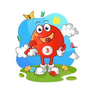 Kırmızı bilardo topu baharda çiçek toplar. karakter vektörü