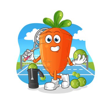 Havuç tenis illüstrasyonu oynar. karakter vektörü