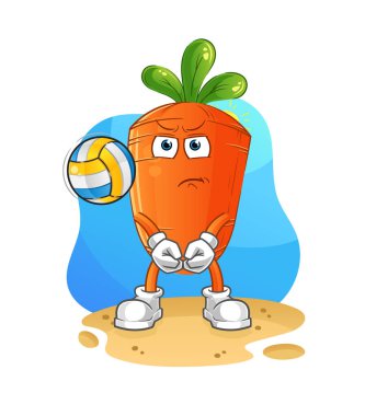 Havuç voleybol maskotu. çizgi film vektörü