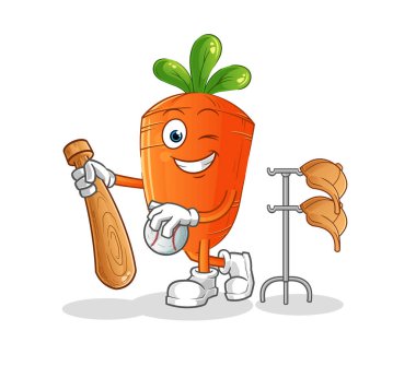 Beyzbol maskotu oynayan havuç. çizgi film vektörü