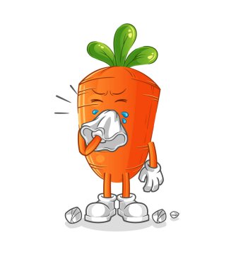 Havuç sümkürme karakteri. çizgi film maskotu vektörü