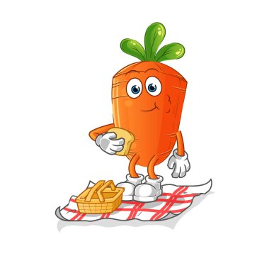 Piknik karikatüründeki havuç. çizgi film maskotu vektörü