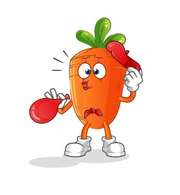 Havuç pandomim balonu şişiriyor. çizgi film maskotu vektörü