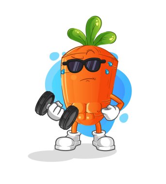 Havuç dambıl vektörünü kaldırıyor. çizgi film karakteri