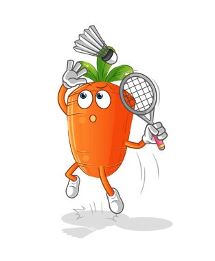 Badminton çizgi filminde havuç ezer. çizgi film maskotu vektörü