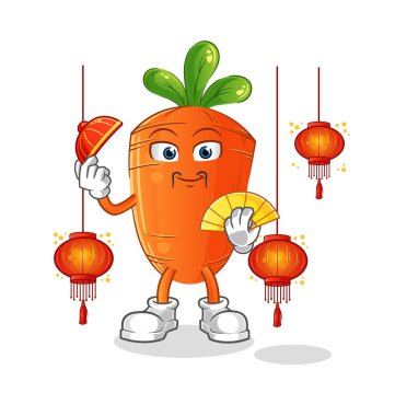 Fener resimli havuç Çin yemeği. karakter vektörü