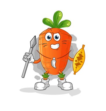 Havuç Afrikalı kabile savaşçı maskotu. çizgi film vektörü