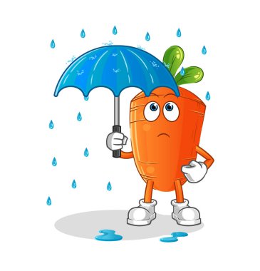 Elinde şemsiye olan bir havuç. karakter vektörü