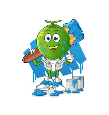 Yeşil Hindistan cevizi kafalı karikatür ressamı çizimi. karakter vektörü