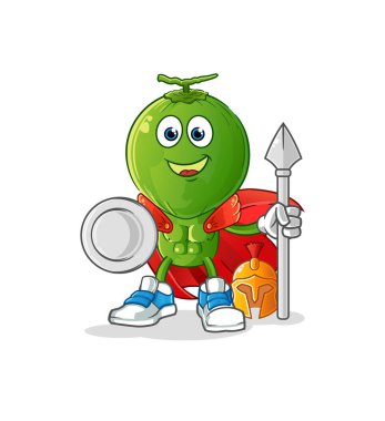 Yeşil Hindistan cevizi kafalı Spartalı çizgi film karakteri. maskot vektörü