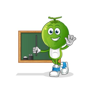 Yeşil Hindistan cevizi kafalı çizgi film öğretmeni vektörü. çizgi film karakteri