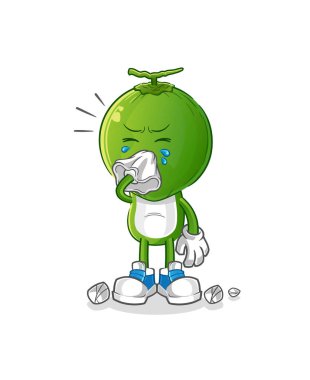 Yeşil hindistan cevizi kafalı çizgi film karakteri. çizgi film maskotu vektörü