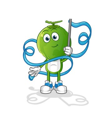 Yeşil hindistan cevizi kafalı çizgi film Ritmik Jimnastik maskotu. çizgi film vektörü