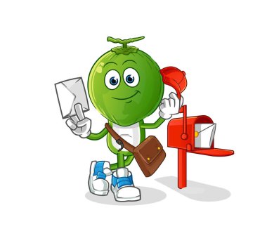 Yeşil hindistan cevizi kafalı postacı vektörü. çizgi film karakteri