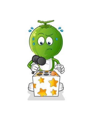 Yeşil hindistan cevizi kafalı çizgi film bir köstebek maskotunu öldürdü. çizgi film vektörü