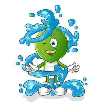 Yeşil hindistan cevizi kafası çizgi filmi. Su maskotuyla taze. çizgi film vektörü