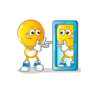 Aynaya bakan bir çizgi film karakteri. çizgi film maskotu vektörü