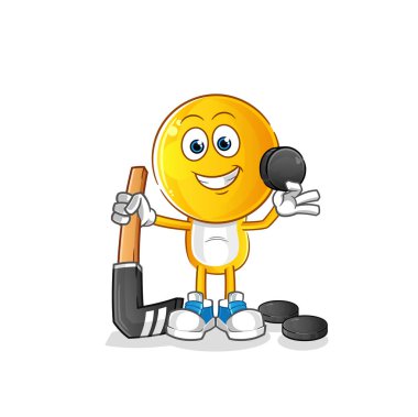 Hokey vektörünü oynayan emoticon kafa karikatürü. çizgi film karakteri