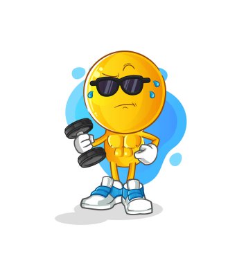 Dambıl vektörünü kaldıran bir çizgi film karakteri. çizgi film karakteri