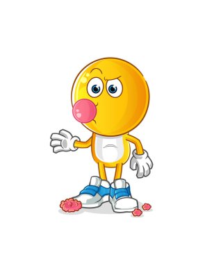 Çizgi film karakteri sakız çiğneme vektörü. çizgi film karakteri