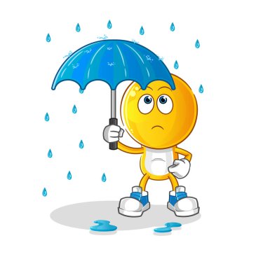 Şemsiye çizimi tutan bir çizgi film karakteri. karakter vektörü