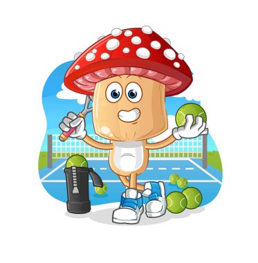 Kızıl Mantar Kafa çizgi filmi tenis illüstrasyonu oynuyor. karakter vektörü