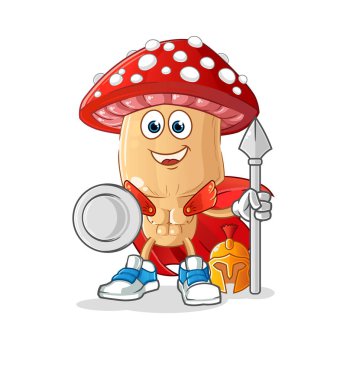 Kırmızı mantar kafalı Spartalı çizgi film karakteri. maskot vektörü